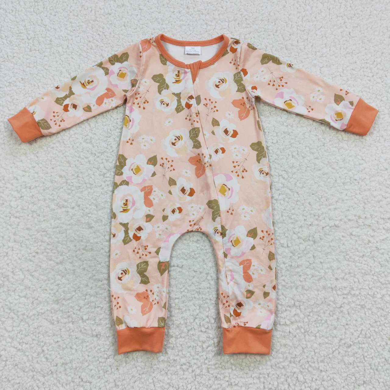 LR0476 Floral Orange Zip Long Sleeve Bodysuit