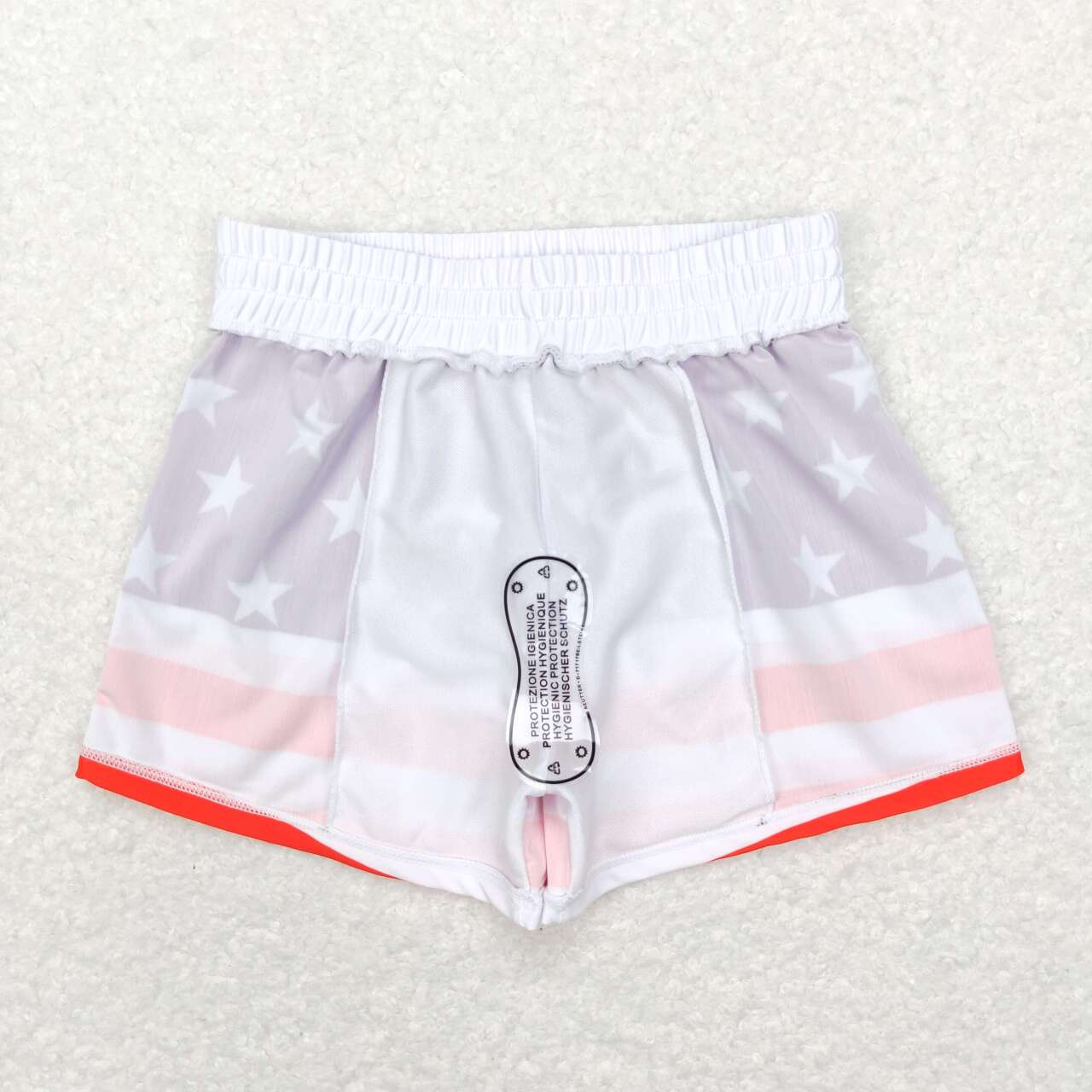 S0188 Five-pointed star red and white striped dark blue swimming trunks