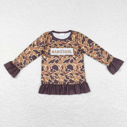 GT0405 mama's girl brown camouflage long sleeve top with embroidered letters