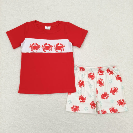 RTS NO MOQ（In Stock)  Crab Star Red Short Sleeve Beige Shorts Suit