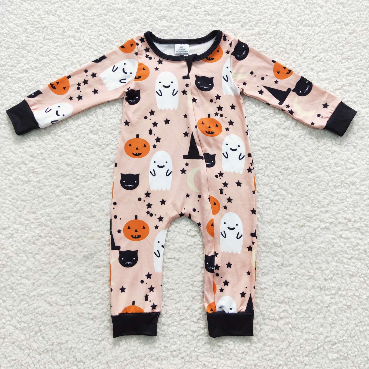 LR0474 Spooky Pumpkin Star Moon Zip Long Sleeve Bodysuit