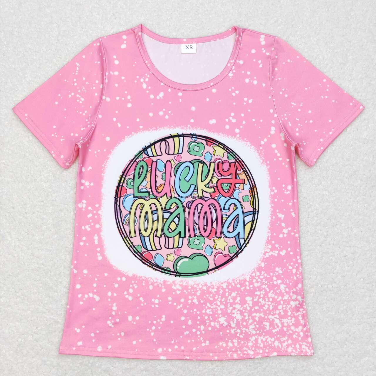 GT0378 Adult lucky mama letter four-leaf clover pink short-sleeved top