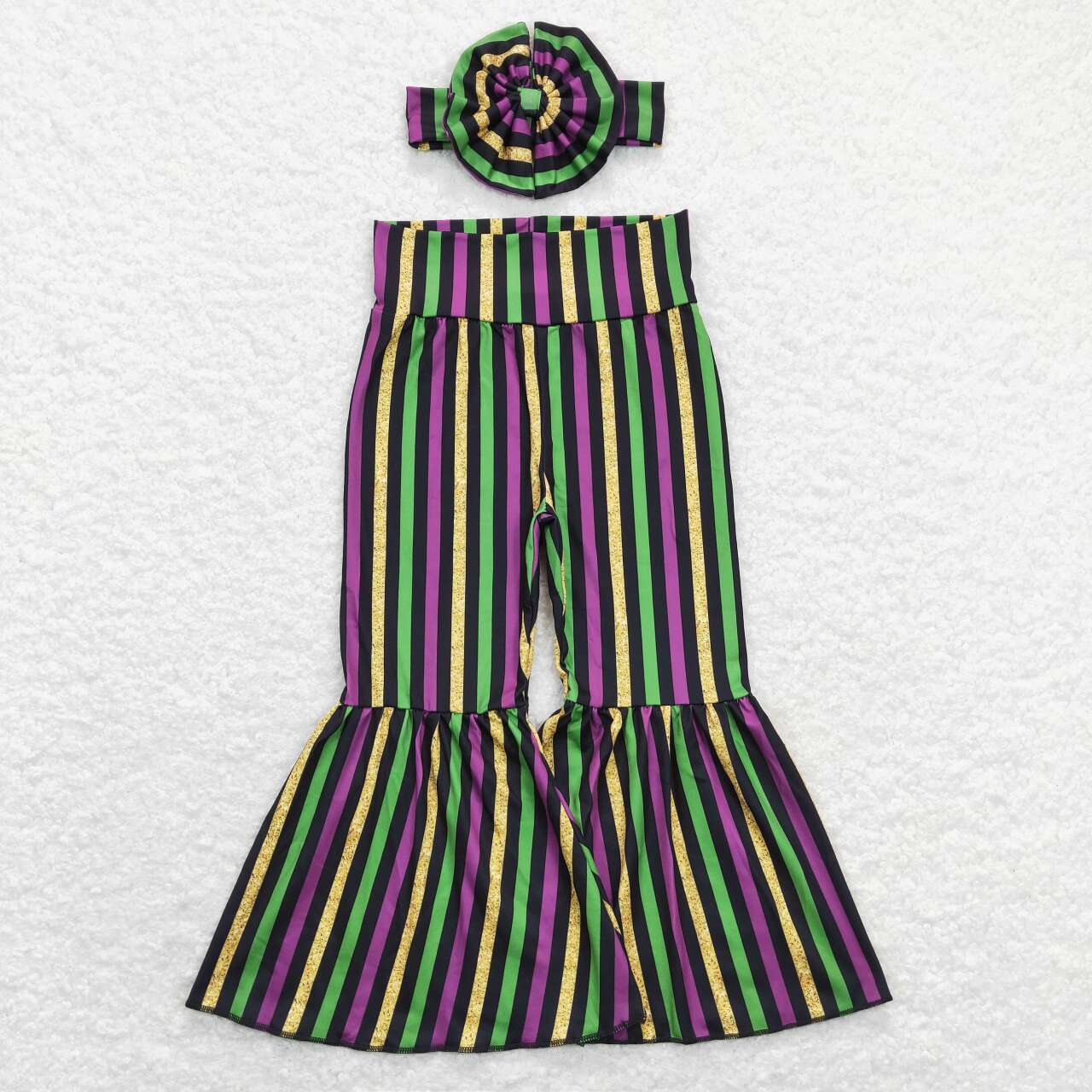 P0405 Purple green black gold striped trousers