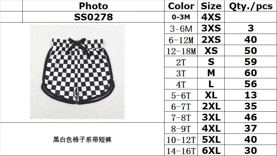 RTS	SS0278Black and white plaid lace-up shorts