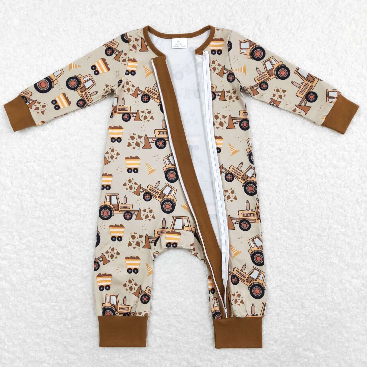 LR0508 Boy's Engineering Car Brown Long Sleeve Jumpsuit