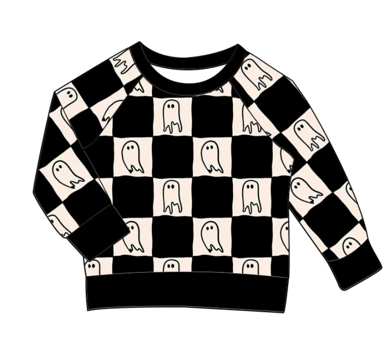 Custom moq 3 eta 7/8week moq 5 eta /4/5week Hand-Painted Devil Beige & Black Plaid Long Sleeve Sweatshirt