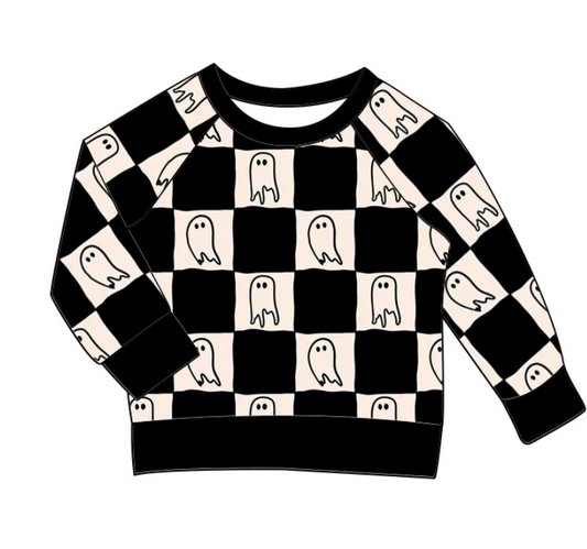 Custom moq 3 eta 7/8week moq 5 eta /4/5week Hand-Painted Devil Beige & Black Plaid Long Sleeve Sweatshirt