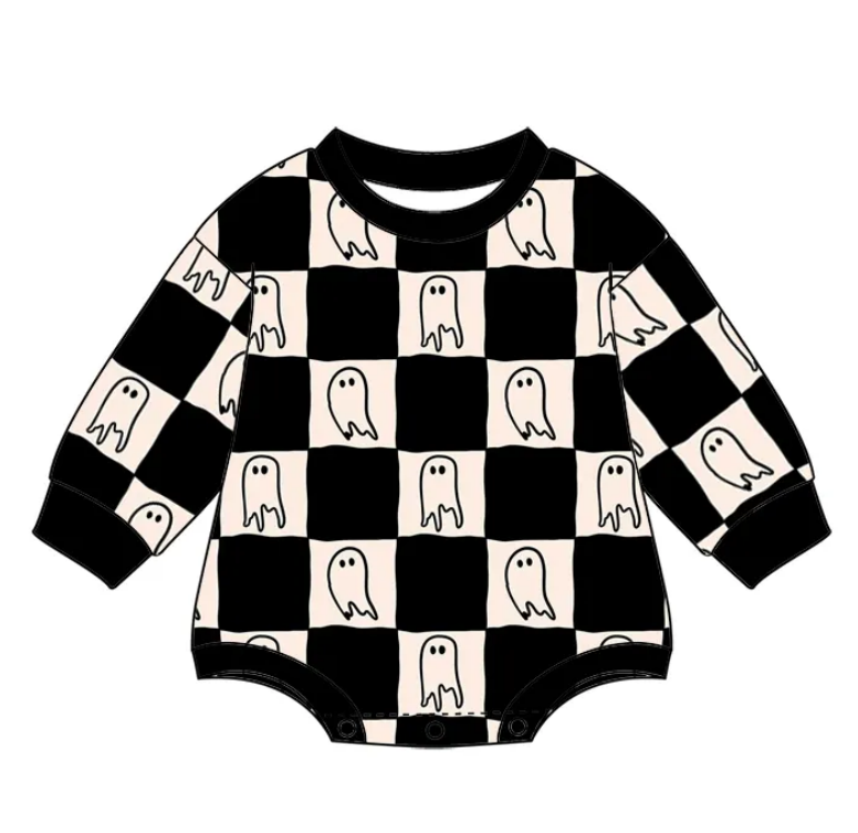 Custom moq 3 eta 7/8week moq 5 eta /4/5week  Hand-painted Little Devil Beige & Black Plaid Long Sleeve Short Climbing Suit