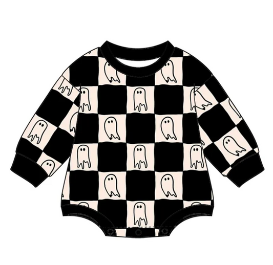 Custom moq 3 eta 7/8week moq 5 eta /4/5week  Hand-painted Little Devil Beige & Black Plaid Long Sleeve Short Climbing Suit