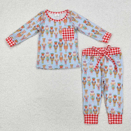 BAMBOO RTS NO MOQ ETA 5/7days arrived BLP0521 Modal Christmas Nutcracker Plaid Pocket Blue