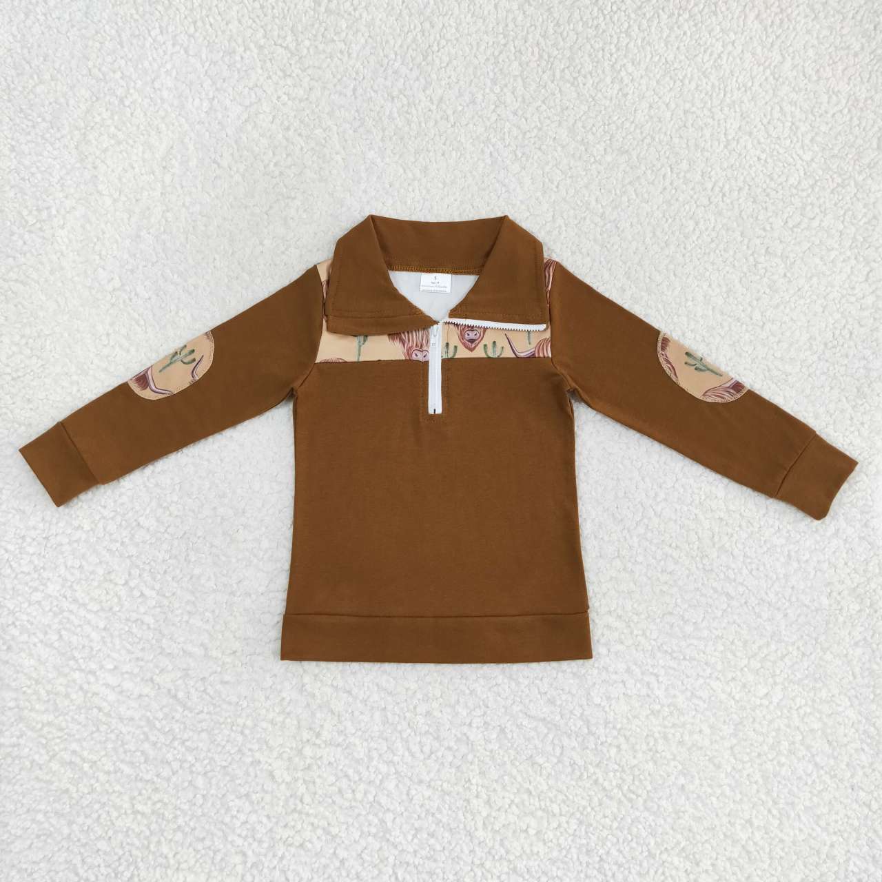 RTS NO MOQ ETA 5/7days Arrived BT0298 Alpine Bull Cactus Brown Zip Long Sleeve Top