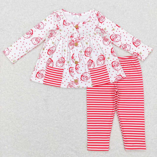 GLP0989 Santa Pocket White Long Sleeve Red and White Striped Pants Suit