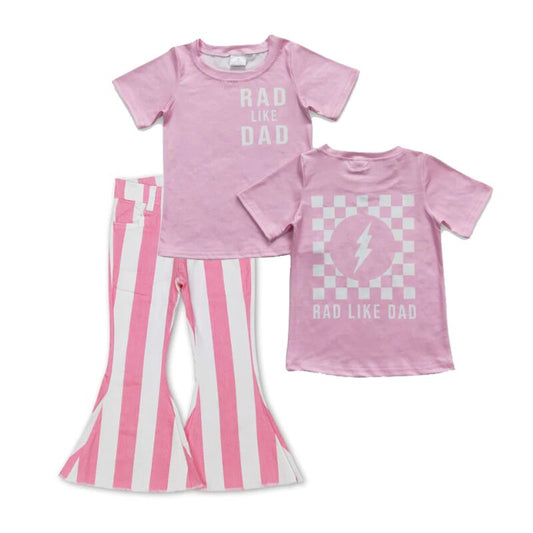 P0315 Pink and white striped denim trousers+GT0309 rad like dad letter lightning plaid pink short-sleeved top