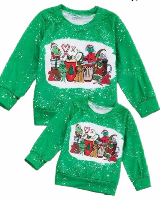 Custom Adult green christmas long sleeve top cartoon print moq 5