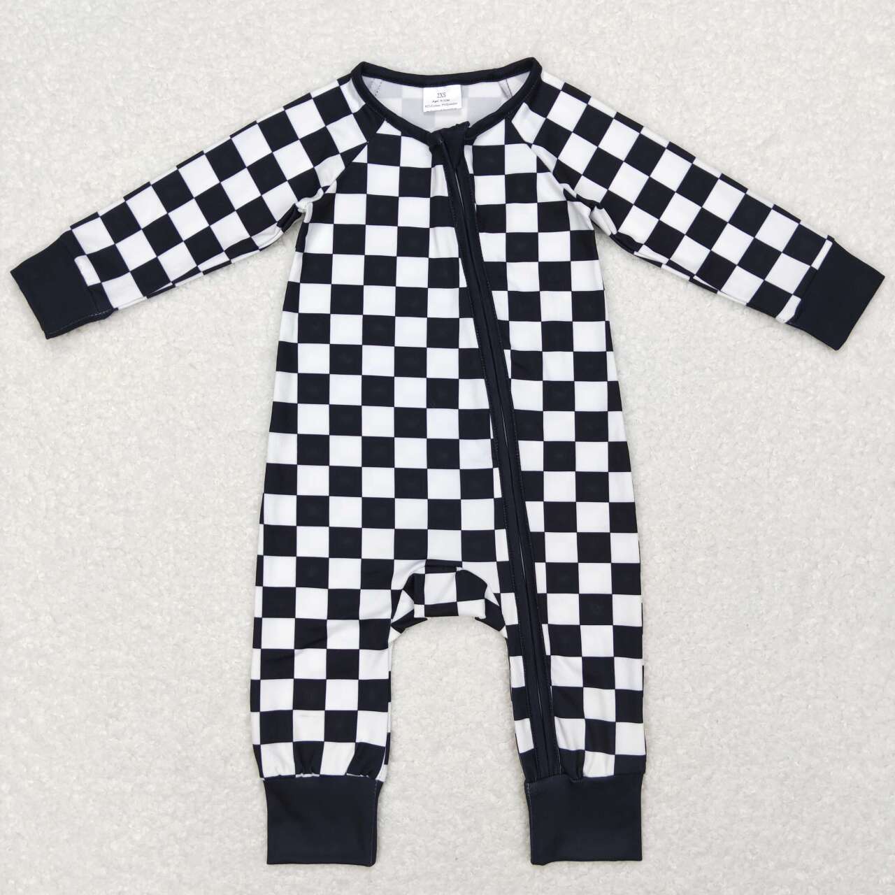 RTS NO MOQ（In Stock) LR0812 Black and white plaid zipper long sleeve jumpsuit