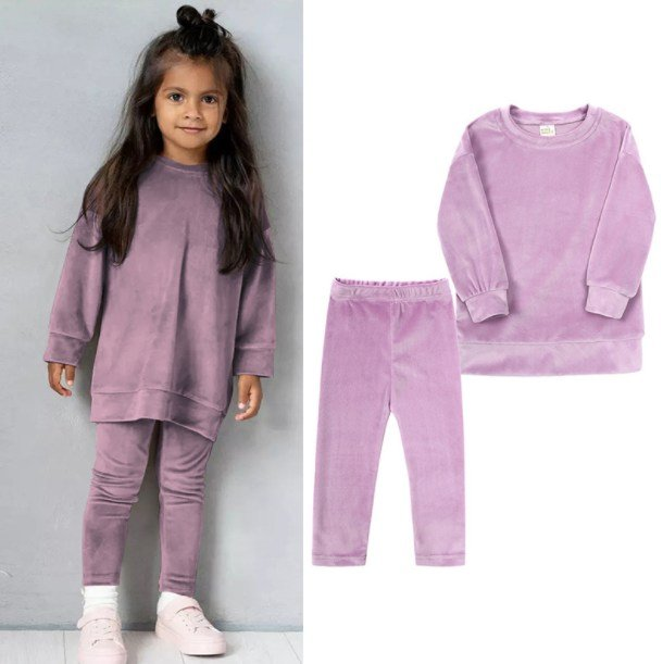 CUSTOM MOQ 3 ETA 6-7WEEKS  Girls' casual velvet two-piece set material:polyester custom long outfits