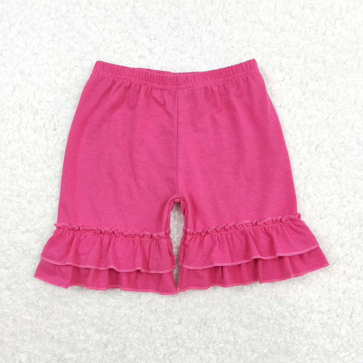 RTS Baby Girls Summer Solid Color Cotton Double Ruffle Shorts