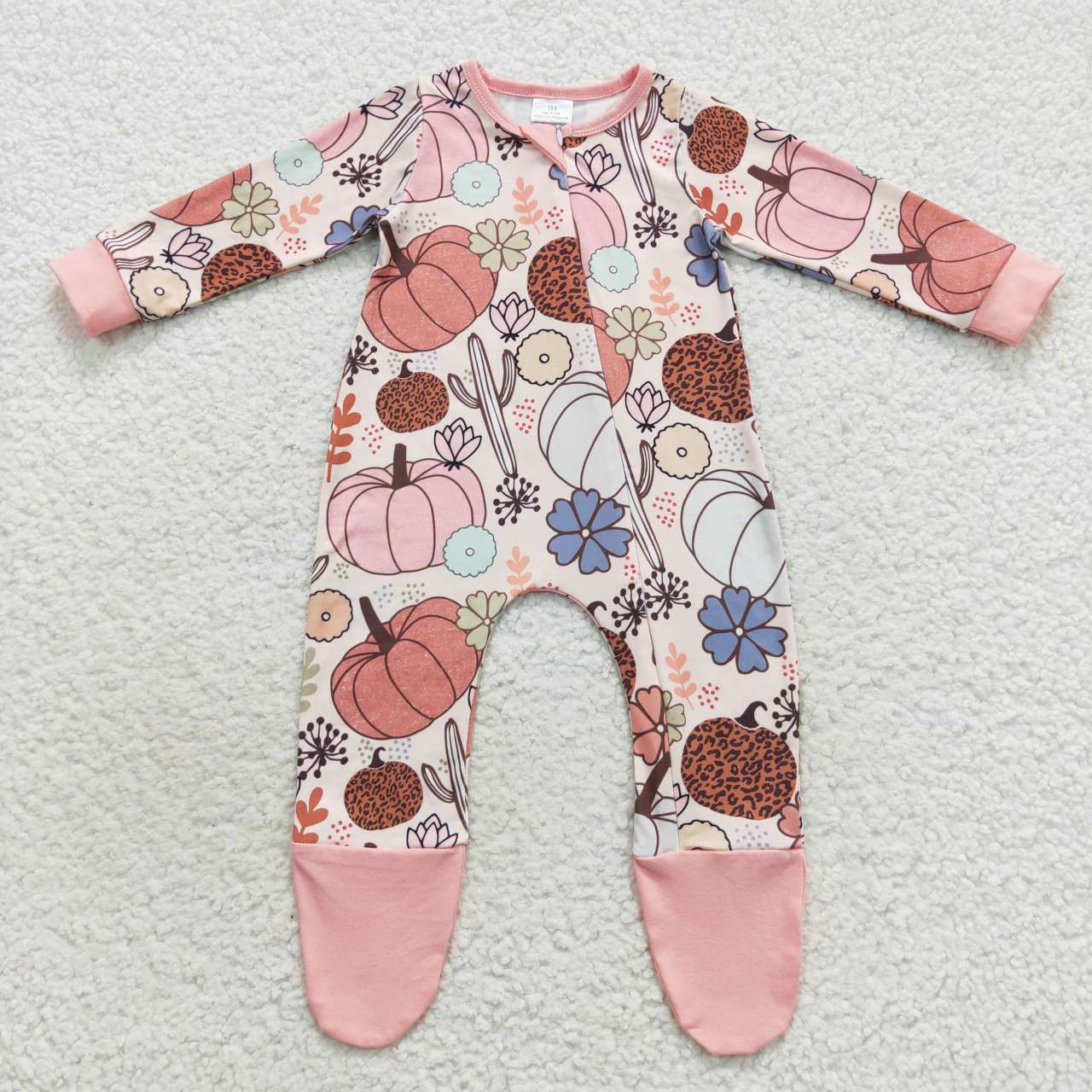 LR0553 Pumpkin Cactus Blossom Beige Zip Long Sleeve Bodysuit