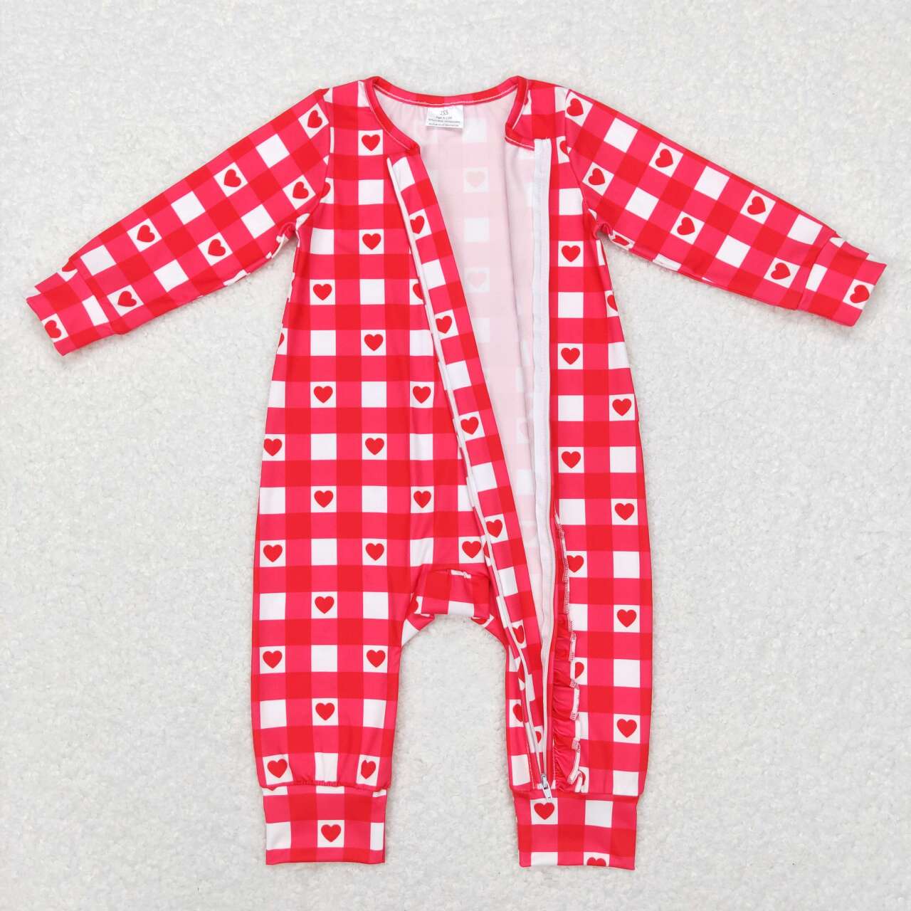 LR0832 Love red and white plaid lace zipper long-sleeved jumpsuit