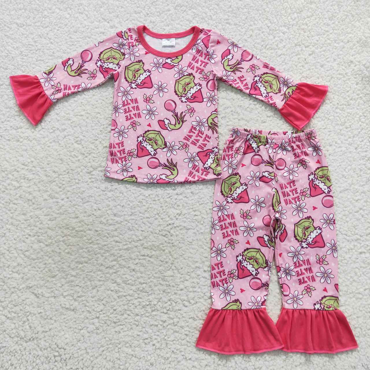 GLP0656 hatecartoon grinch flower pink lace long sleeve trousers suit