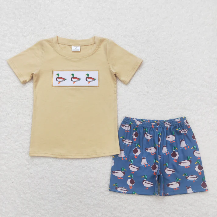 RTS Baby Girls Boys Duck Embroidery Sibling Rompers Clothes Sets