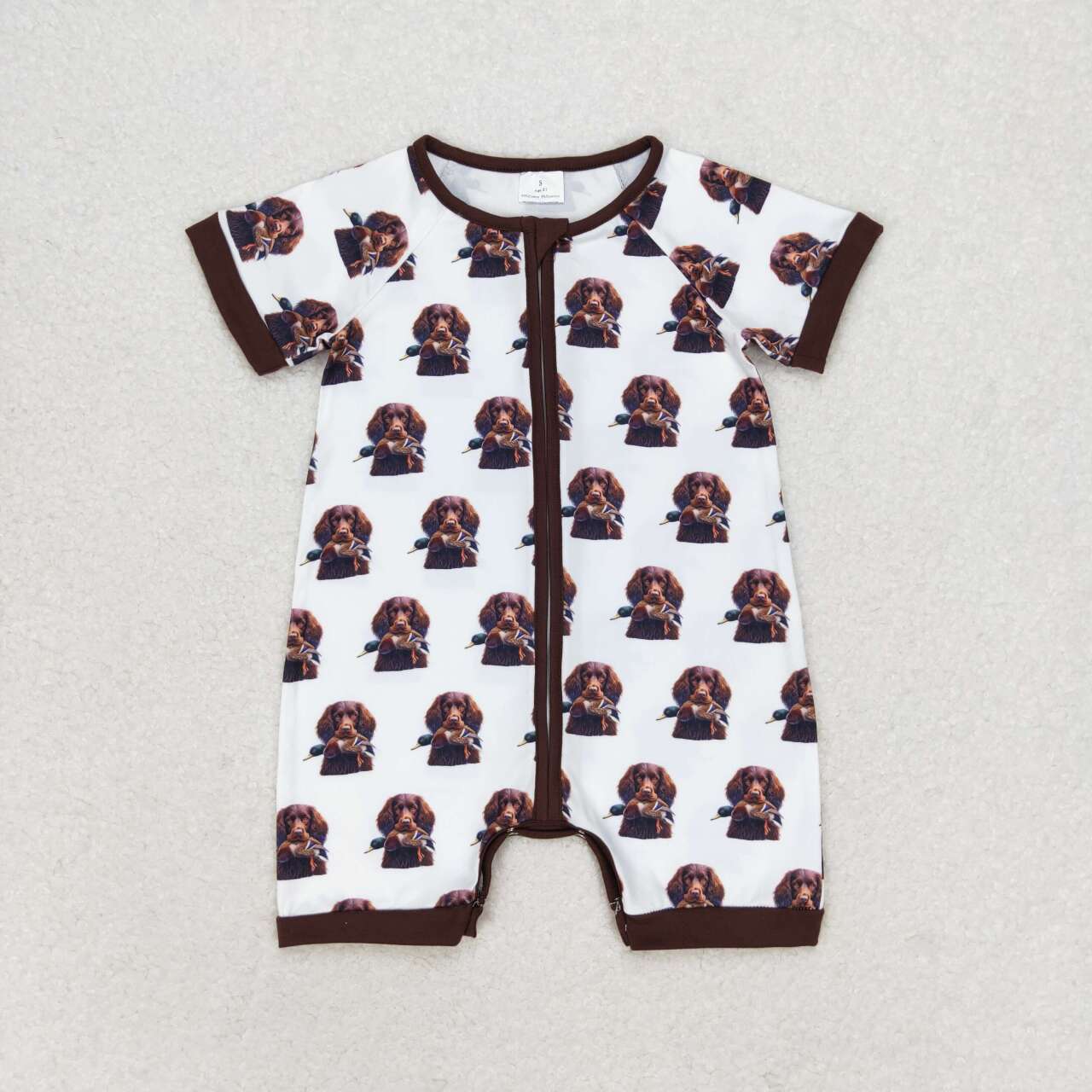 RTS no moqSR1687 Duck puppy brown and white zipper short-sleeved jumpsuit