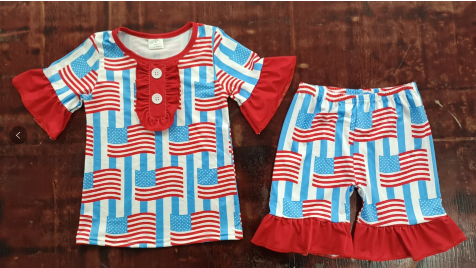 Flag Logo Red Pajamas Girls Set