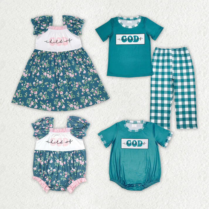 RTS NO MOQ Baby Girls Boys Child Of God Sibling Dresses Rompers Clothes Sets