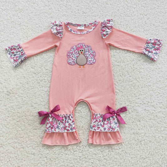 LR0358 Floral Lace Embroidered Turkey Pink Long Sleeve Bodysuit