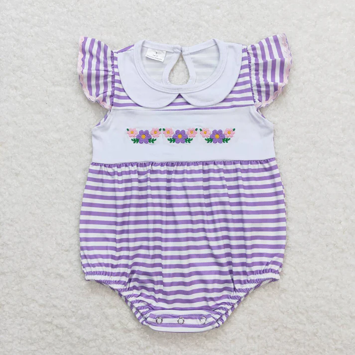 RTS Baby Girls Purple Stripes Flowers Dresses Rompers Sibling Sister Designs