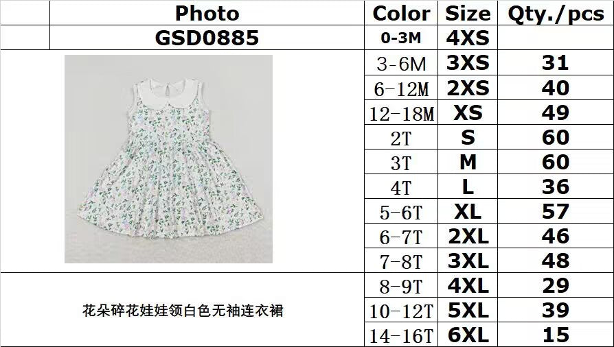 GSD0885 Floral floral baby doll collar white sleeveless dress