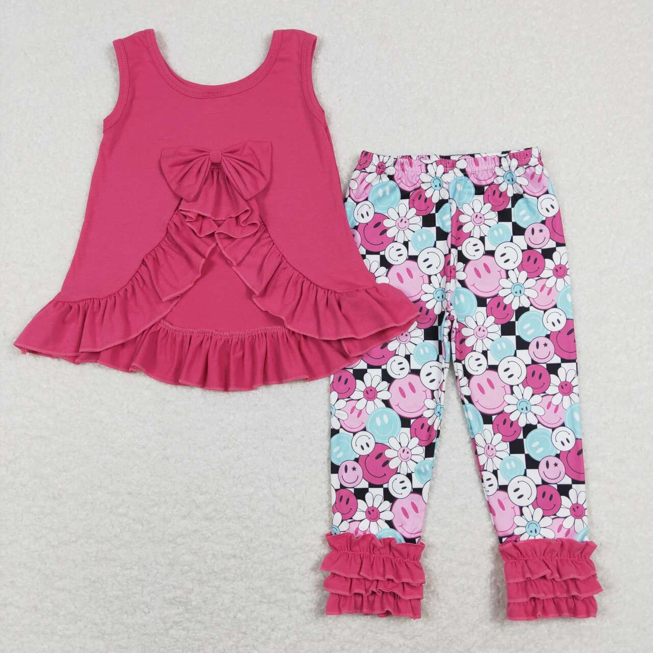 GSPO1098 Bow lace magenta sleeveless smiley flower trouser suit