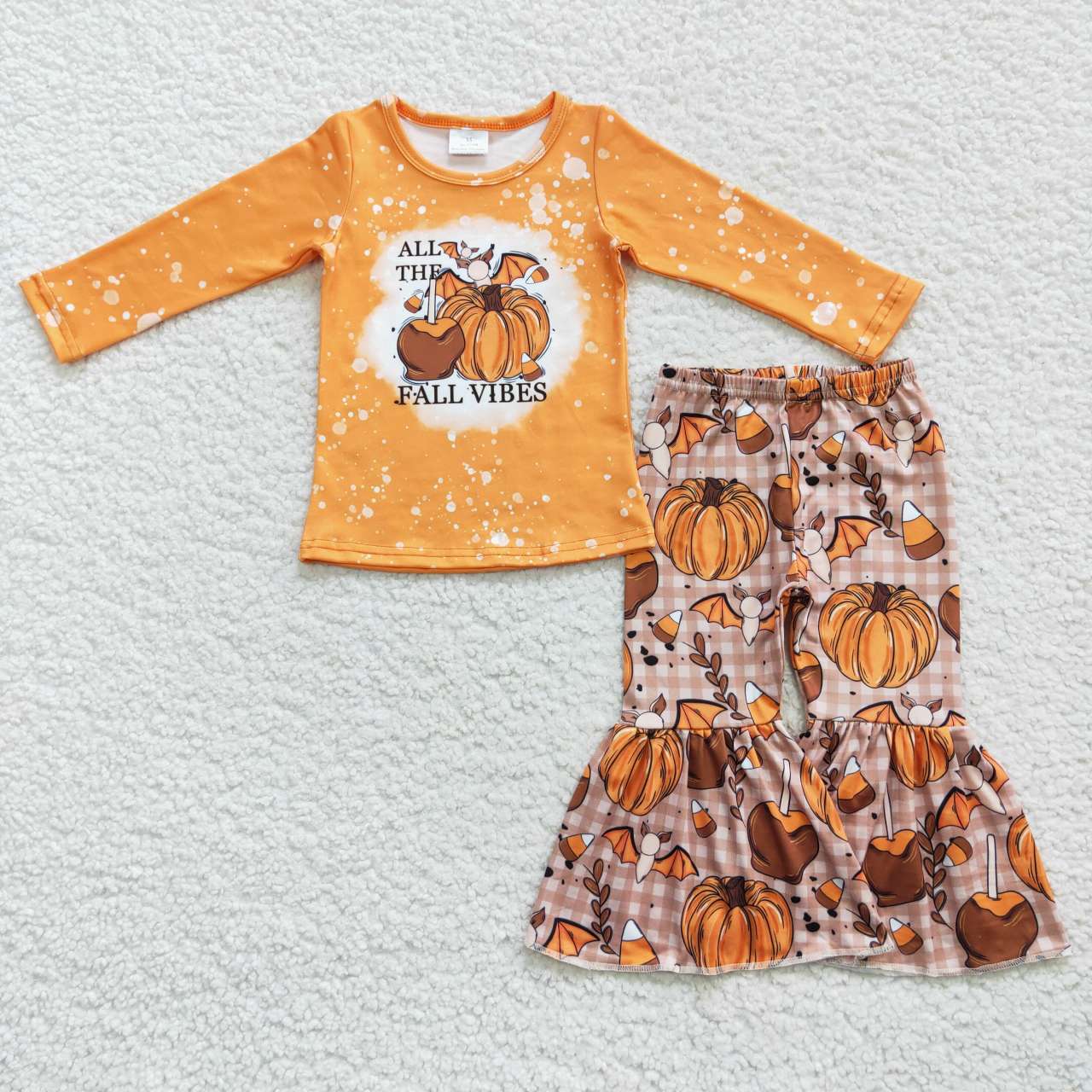 GLP0702 fall vibes pumpkin orange long sleeve brown plaid pantsuit