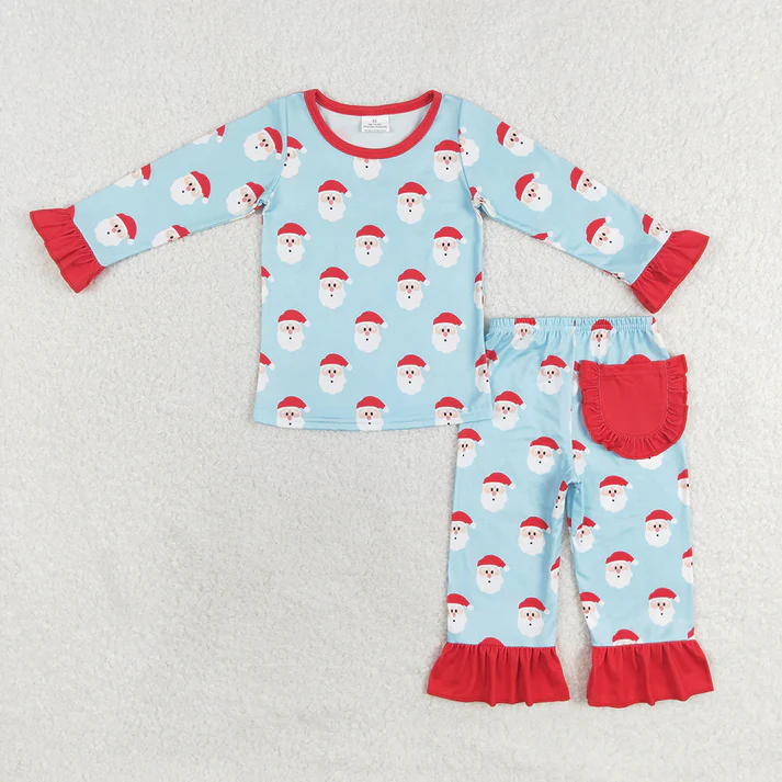 RTS NO MOQ Boys Christmas Blue Red Santa Sibling Pajamas