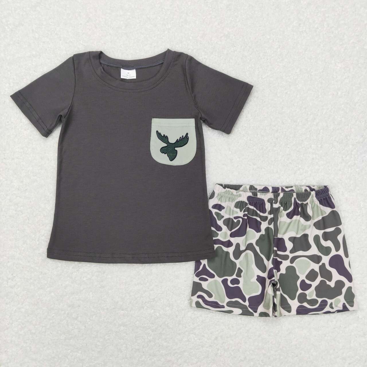 BSSO0303 Elk Camouflage Pocket Gray Short Sleeve Shorts Suit