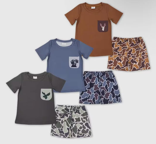 RTS BSSO0302  Elk camouflage pocket brown short sleeve shorts set