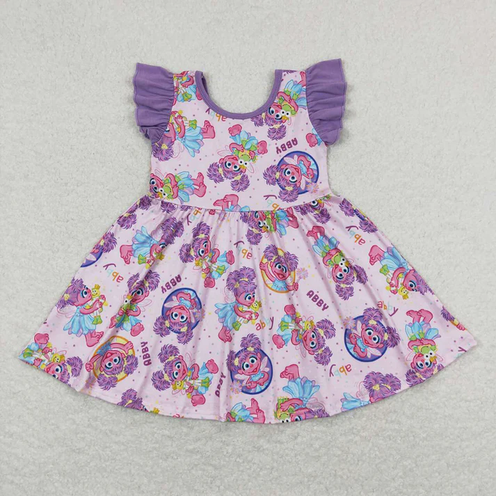 RTS Baby Girls Purple Big Eye Short Sleeve Sibling Dresses Sister Clothes Sets