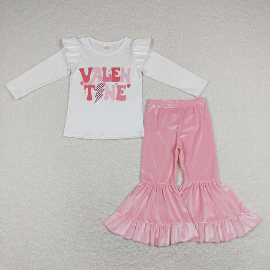 GT0440 valentine letter lightning lace long-sleeved top +P0416 Pink lace trousers