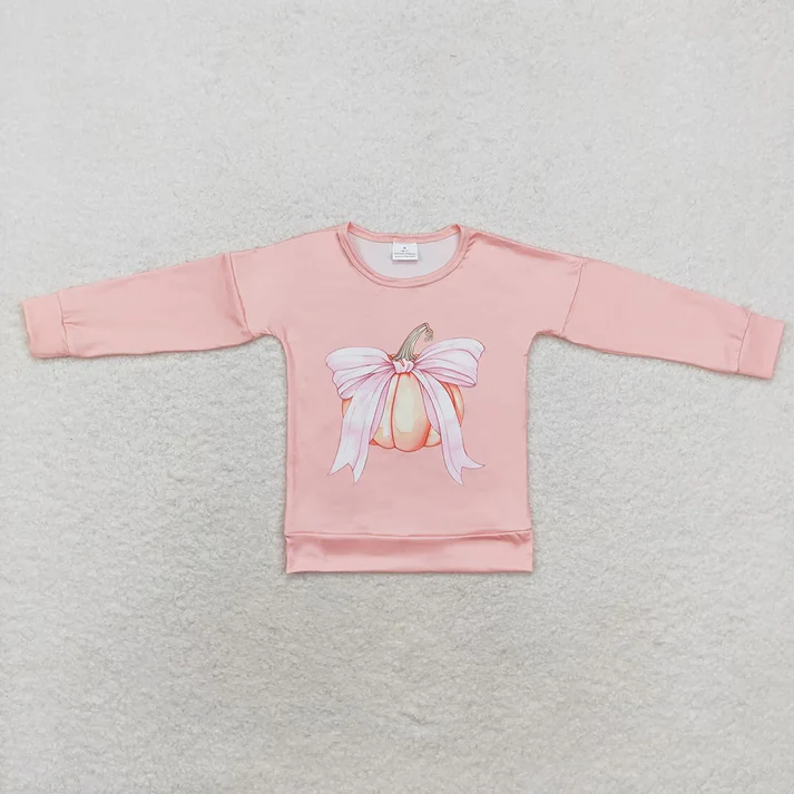RTS NO MOQ Pink Pumpkin Bow Sibling Sister Shirt