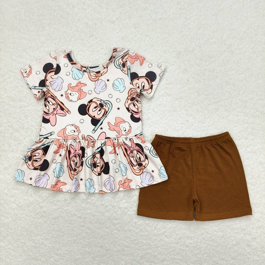 RTS GSSO0703Mickey Minnie Shell Pearl Short Sleeve Brown Shorts Set