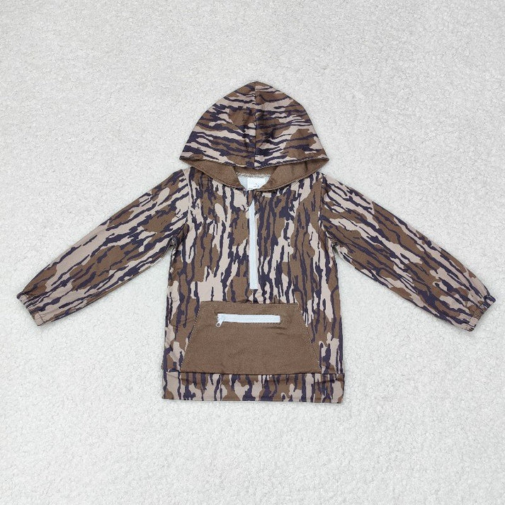 RTS NO MOQ Bottomland Camo Hooded Zip Fall Pullovers Tops