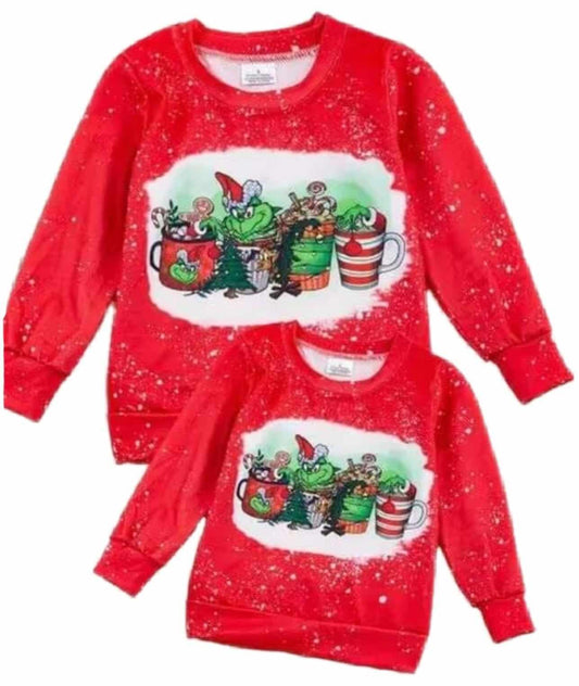 Custom Adult red christmas long sleeve top cartoon print moq 5