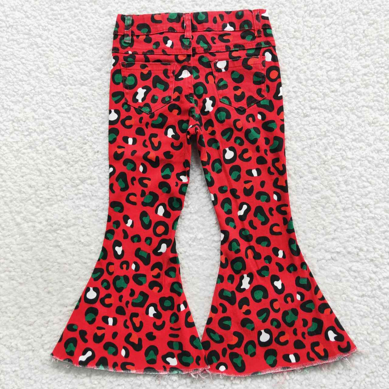 P0229 Red and Green Leopard Denim Trousers