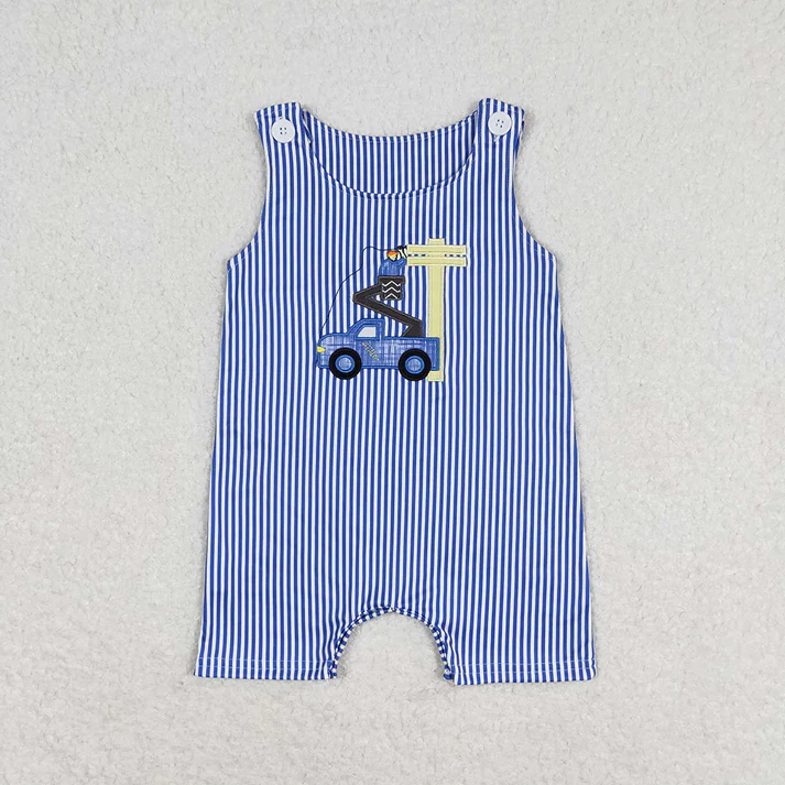 RTS NO MOQ Baby Boys Construction Line Man Sibling Rompers Clothes Sets Boys Embroidery
