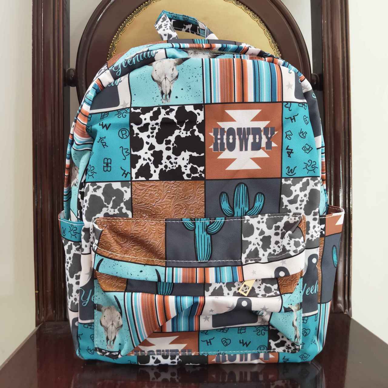 BA0077 howdy cactus plaid blue backpack