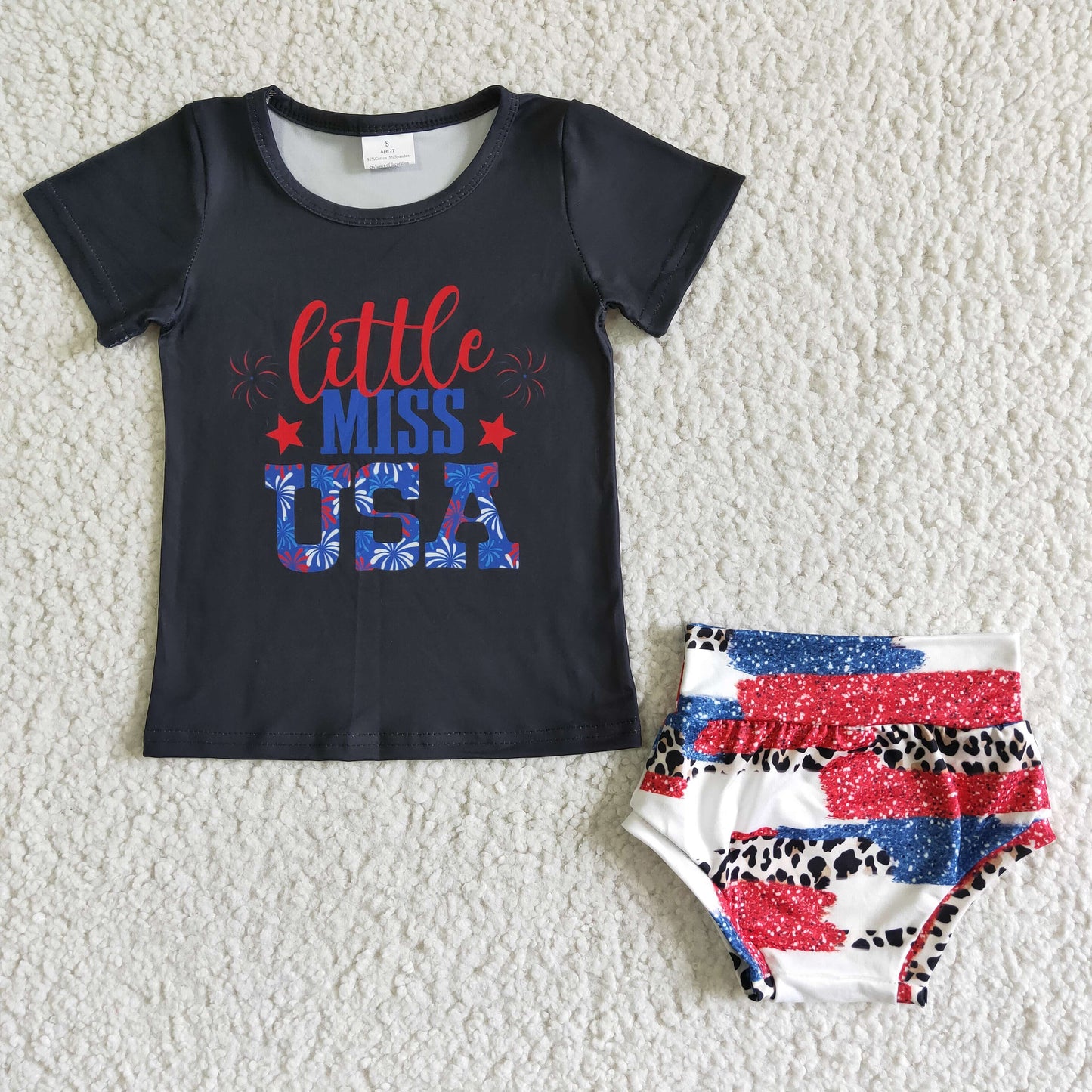 rts no moq NC0007 National Day black short-sleeved red, blue and white leopard briefs set