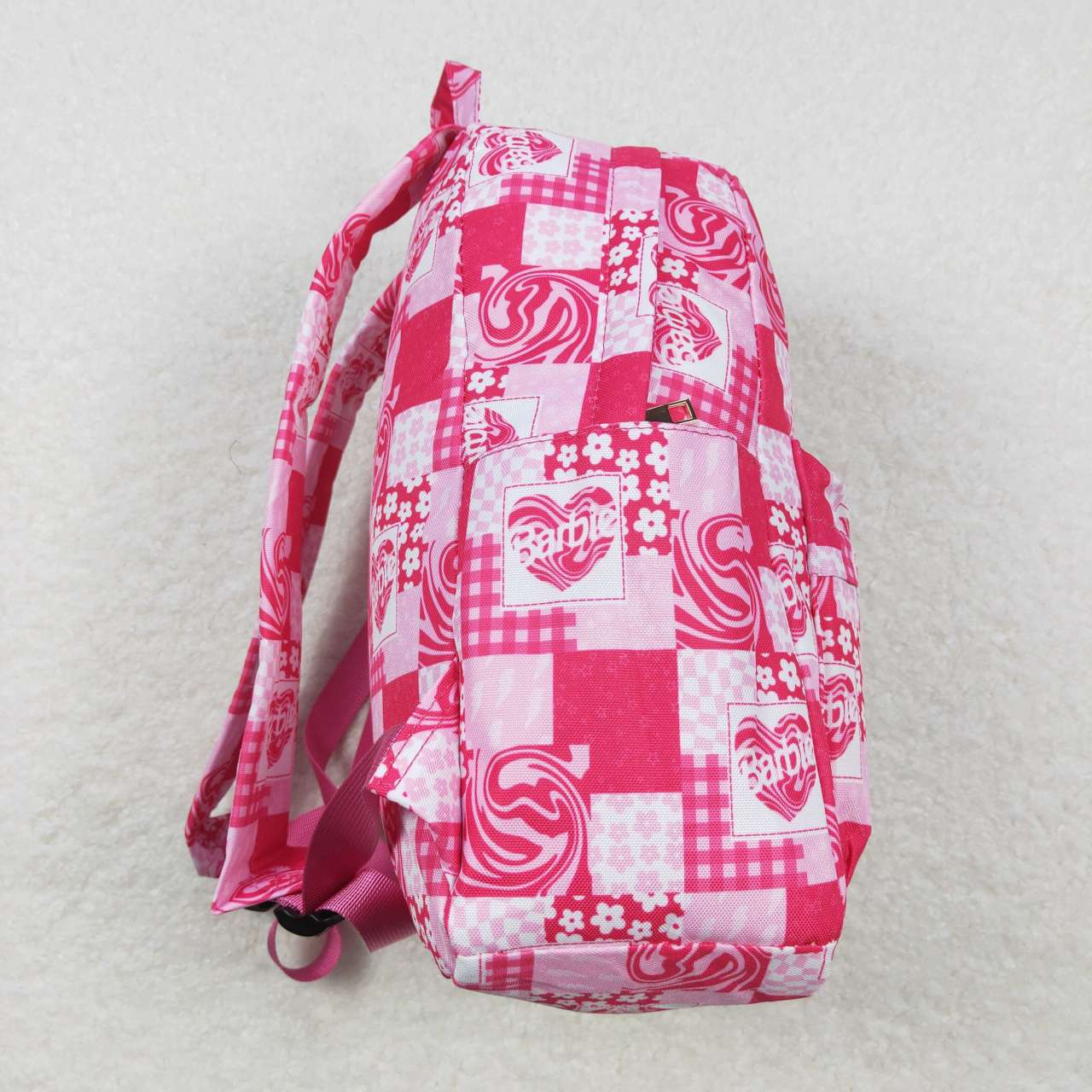 BA0114 barbie flower rose pink plaid backpack