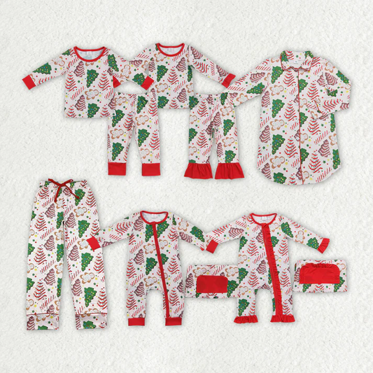 RTS NO MOQ Family Christmas Tree Cake Shirt Pants Bamboo Rompers Pajamas Clothes Sets