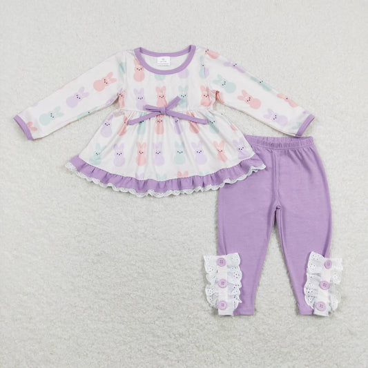 GLP1078 Colorful rabbit lace long-sleeved purple pants suit