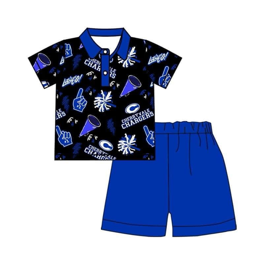 custom moq 5 eta 6-7weeks Summer blue boy short-sleeved shorts suit